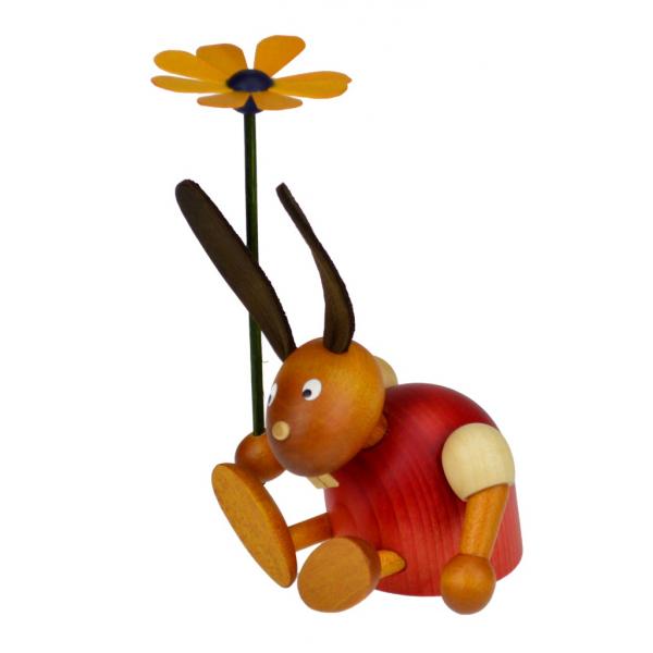 Drechslerei Martin - Hase mit Blume sitzend rot, klein
