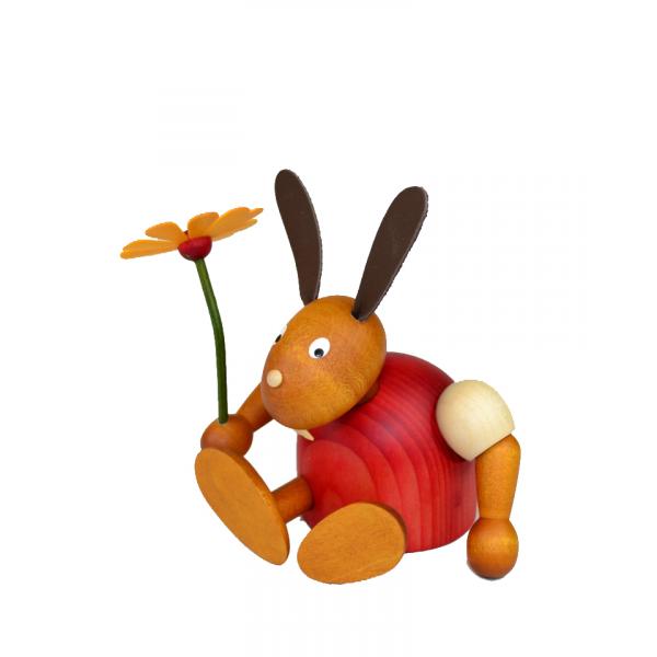 Drechslerei Martin - Hase mit Blume sitzend rot