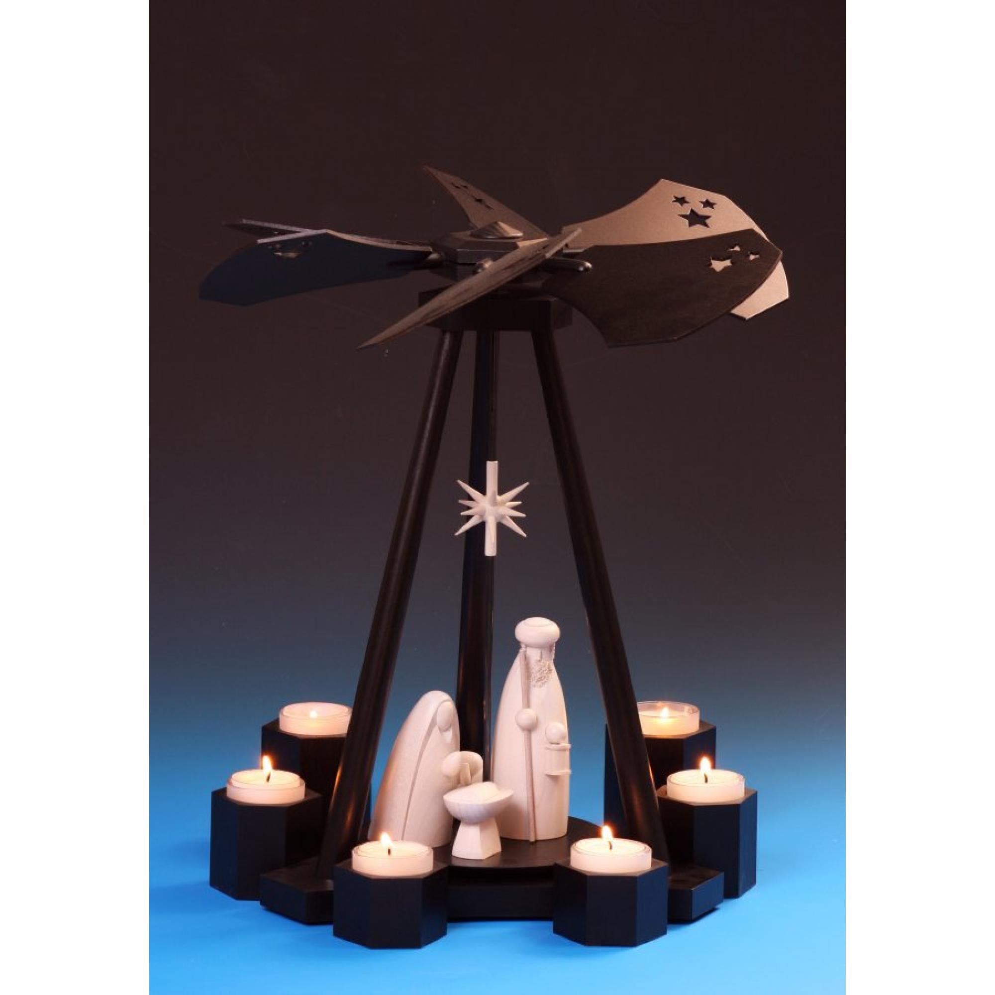 Teelicht Pyramide Black Christi Geburt mit Hirte Schalling Seiffen Erzgebirge 