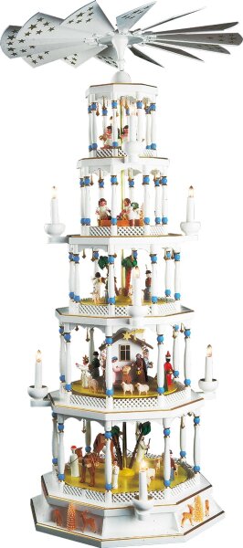 Richard Glässer - Pyramide Romantik 5-st., weiß, el. m. 22st. Spw. St. Nacht