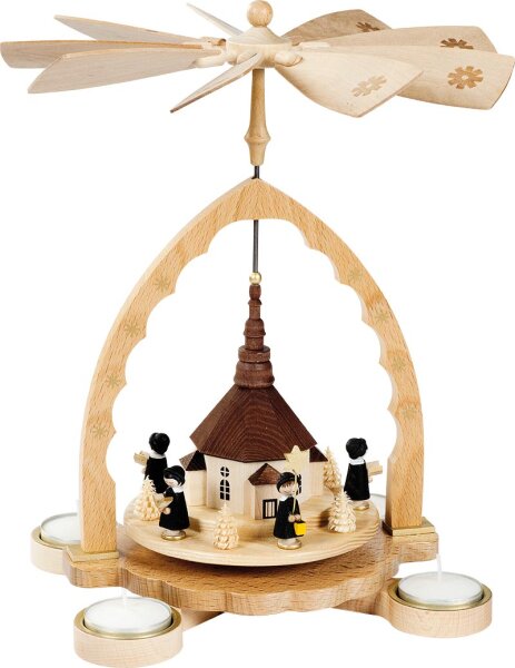 Richard Glässer - Pyramide Seiffener Kirche mit Kurrende, für Teelichte