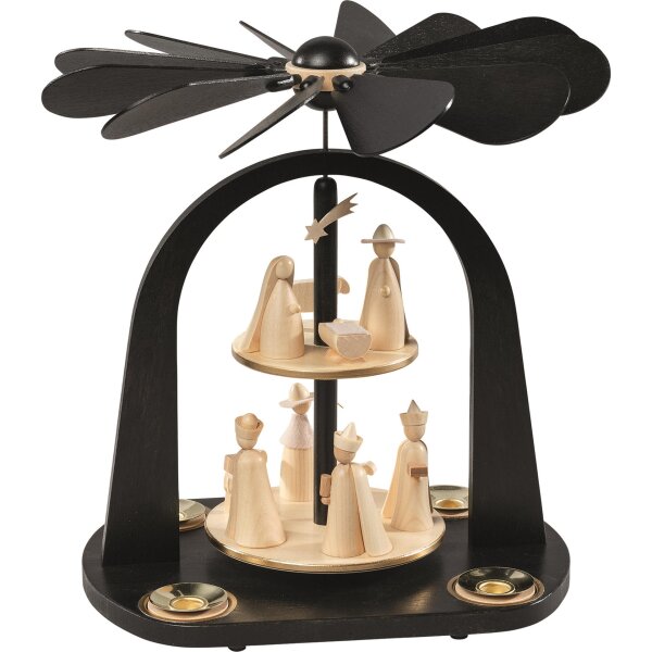 Richard Glässer - Pyramide Christi Geburt, 2-stöckig, ebenholzfarbig, Figuren naturbelassen