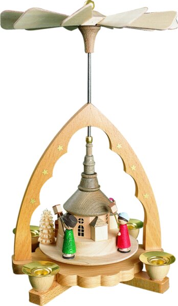 Richard Glässer - Pyramide Seiffener Kirche mit Laternenkinder, natur