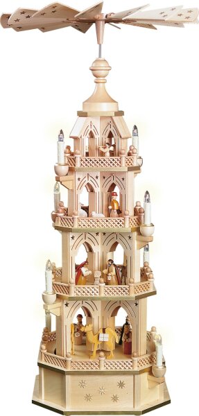 Richard Glässer - Pyramide Gotik, gesägt, Naturholz, Christi Geburt 4-st., el. bel. u. betr.