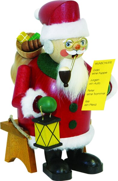 Richard Glässer - Räuchermann Weihnachtsmann mit Wunschzettel, sitzend