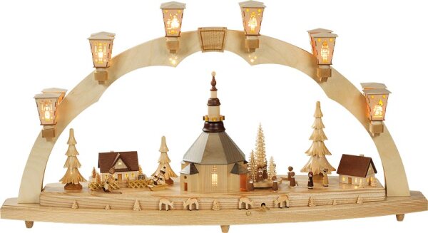 Richard Glässer - Schwibbogen Seiffener Kirche mit Kurrende und 36st. Spw., el. bel.