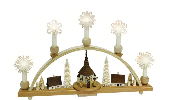 Richard Glässer - Schwibbogen Laternenkinder mit Seiffener Kirche, elektrisch beleuchtet