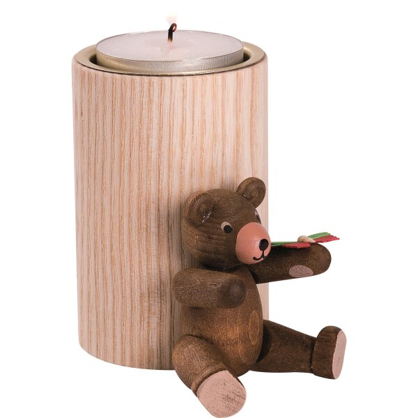 Richard Glässer - Stumpenkerze natur mit  Teddy groß braun mit  Schmetterl.