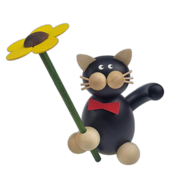Drechslerei Martin - Katze Kurt mit Blume 8,5 cm