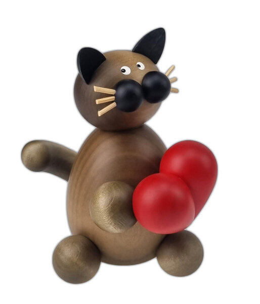 Drechslerei Martin - Kater Karli mit Herz, groß 12 cm