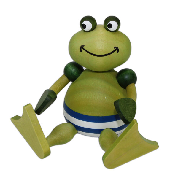 Drechslerei Martin - Badefrosch Bert sitzend mit blauer Badehose