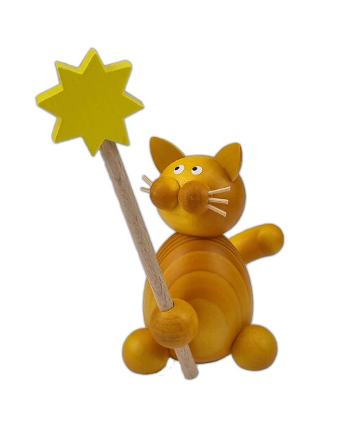 Drechslerei Martin - Kater Emmi mit Stern am Stab 10 cm