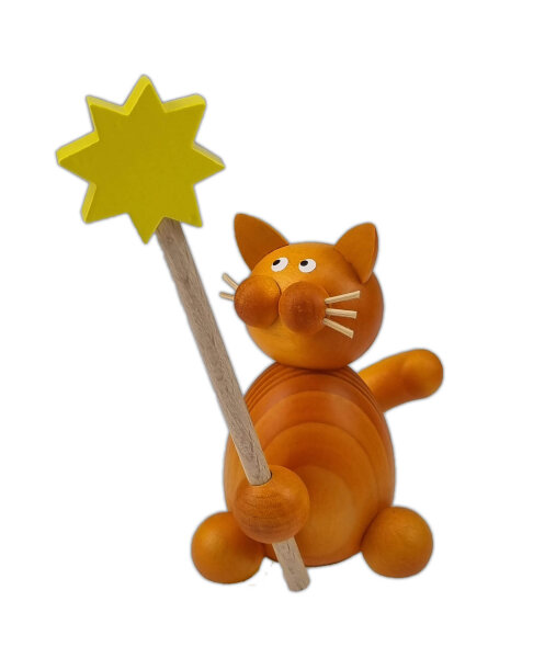 Drechslerei Martin - Kater Charli mit Stern am Stab 10 cm