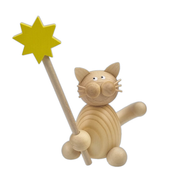 Drechslerei Martin - Kater Moritz mit Stern am Stab 10 cm