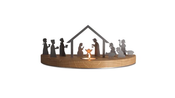 unoferrum - Weihnachtskrippe mit Teelicht aus Eiche, mittelgroß