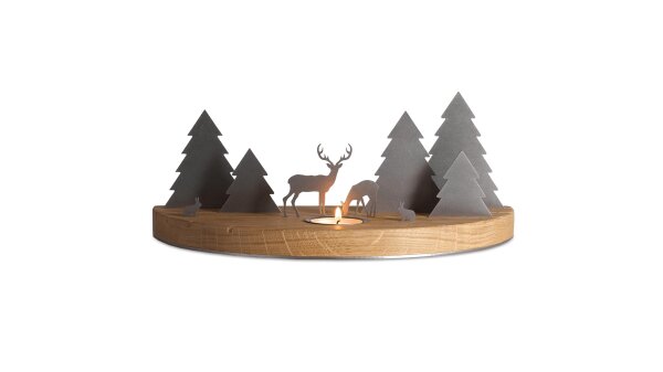 unoferrum - Winterlandschaft mit Teelicht aus Eiche, mittelgroß