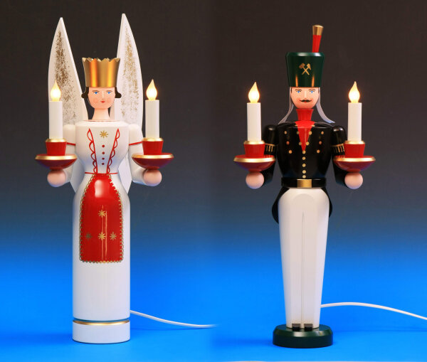 Schalling - Lichterengel und Bergmann, elektrisch beleuchtet, 49 cm farbig