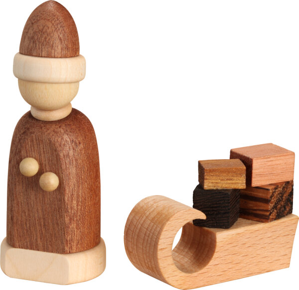 Seiffener Volkskunst eG - Miniaturen Weihnachtsmann mit Schlitten natur 2-teilig 8 cm