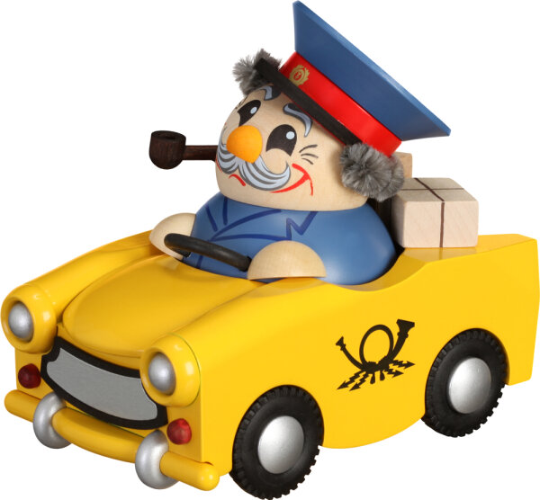 Seiffener Volkskunst eG - Kugelräuchermännchen Postbote im Trabi