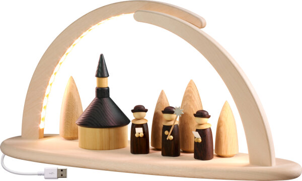 Seiffener Volkskunst eG - Lichterbogen groß natur LED beleuchtet Seiffener Kirche 21 cm