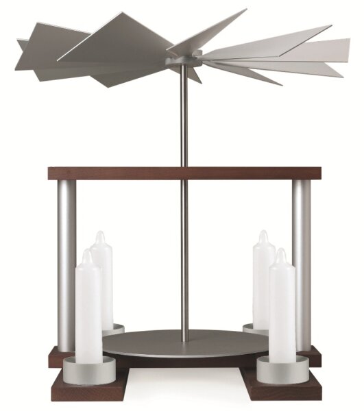 Günter Reichel - Pyramide LUMA, nussbaumfarben, Tüllen für Kerzen, Farbe: aluminium natur