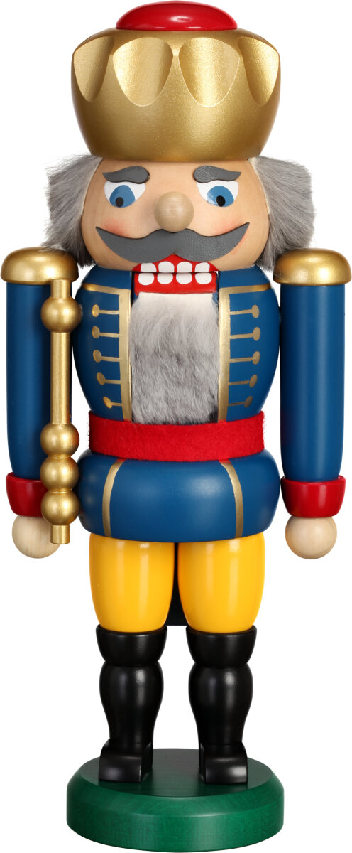Seiffener Volkskunst Schiaccianoci - Re, Blu Smaltato Auseschenholz