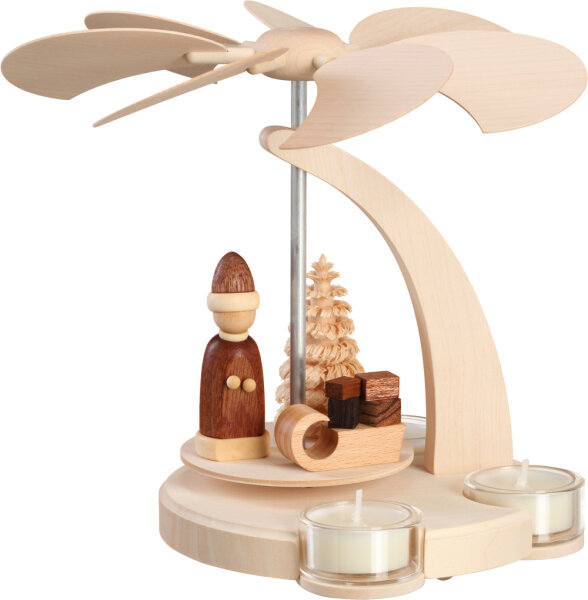 Seiffener Volkskunst eG - Bogenpyramide klein  Weihnachtsmann mit Schlitten, natur 18 cm
