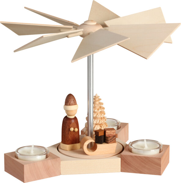 Seiffener Volkskunst eG - Pyramide Hexagonum Weihnachtsmann mit Schlitten natur 20 cm