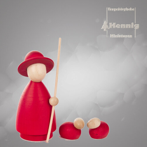 Hennig Figuren - Schäfer modern groß rot/natur mit zwei Schafen