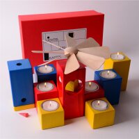 KLEINVIEH - Lichtelbaukasten mit Pyramide & "Räucherdings" -  Fichte Blau-Gelb-Rot