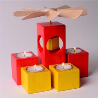 KLEINVIEH - Lichtelbaukasten mit Pyramide & "Räucherdings" -  Fichte Blau-Gelb-Rot