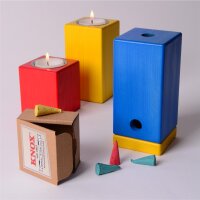 KLEINVIEH - Lichtelbaukasten mit Pyramide & "Räucherdings" -  Fichte Blau-Gelb-Rot