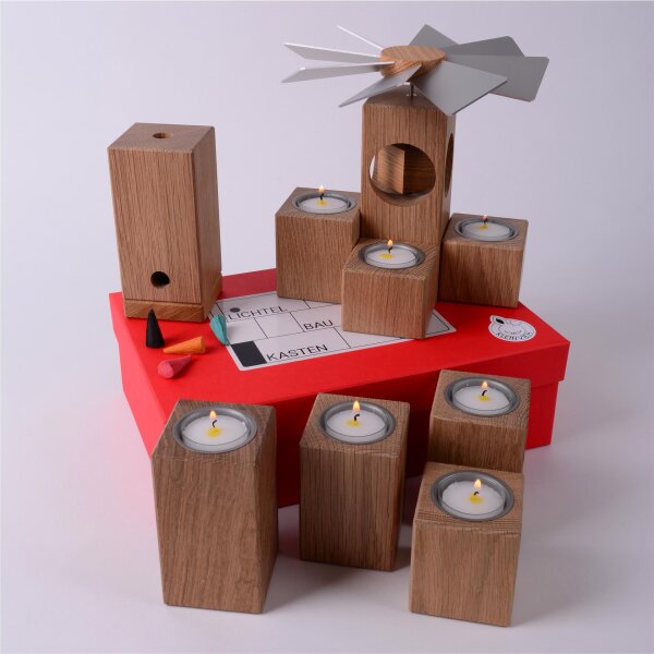 KLEINVIEH - Lichtelbaukasten mit Pyramide & "Räucherdings" -  Eiche natur geölt