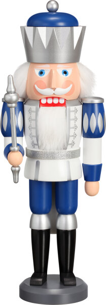 Seiffener Volkskunst eG - Nussknacker König Exklusiv weiß silber blau 40 cm