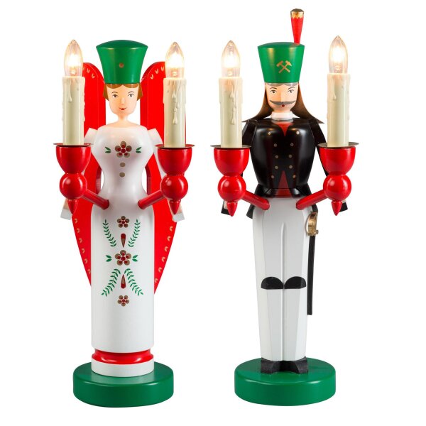 Richard Glässer - Lichterengel und Bergmann elektrisch beleuchtet, 26cm