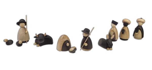 Hennig Figuren - moderne Weihanchtskrippe komplett, groß natur/anthrazit