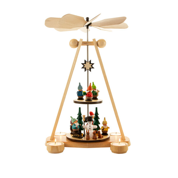 Spielwarenmacher Günther - Pyramide "Nasenraub" mit Zwergen zweistöckig (Teelicht) 40 cm