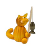 Drechslerei Martin - Kater Emmi mit Fisch an der Angel 10 cm