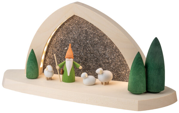 Seiffener Volkskunst eG - Lichterbogen  Gesteinsbogen 15x31x11cm natur LED beleuchtet Schäferwichtel