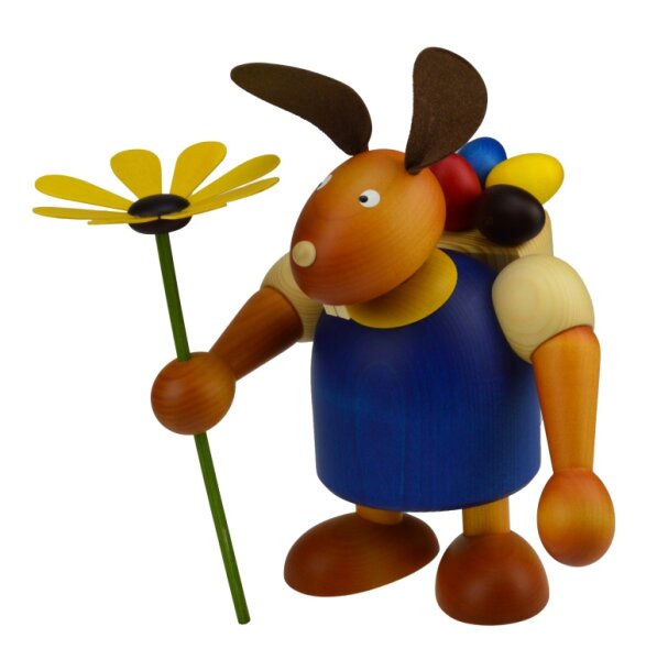 Drechslerei Martin - Hase mit Eikiepe & Blume blau, groß maxi