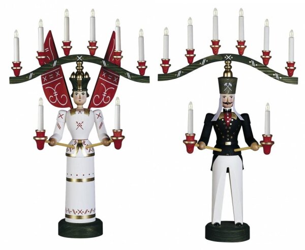 Günter Reichel - Engel und Bergmann mit Joch, lasiert, elektrisch, 70 cm